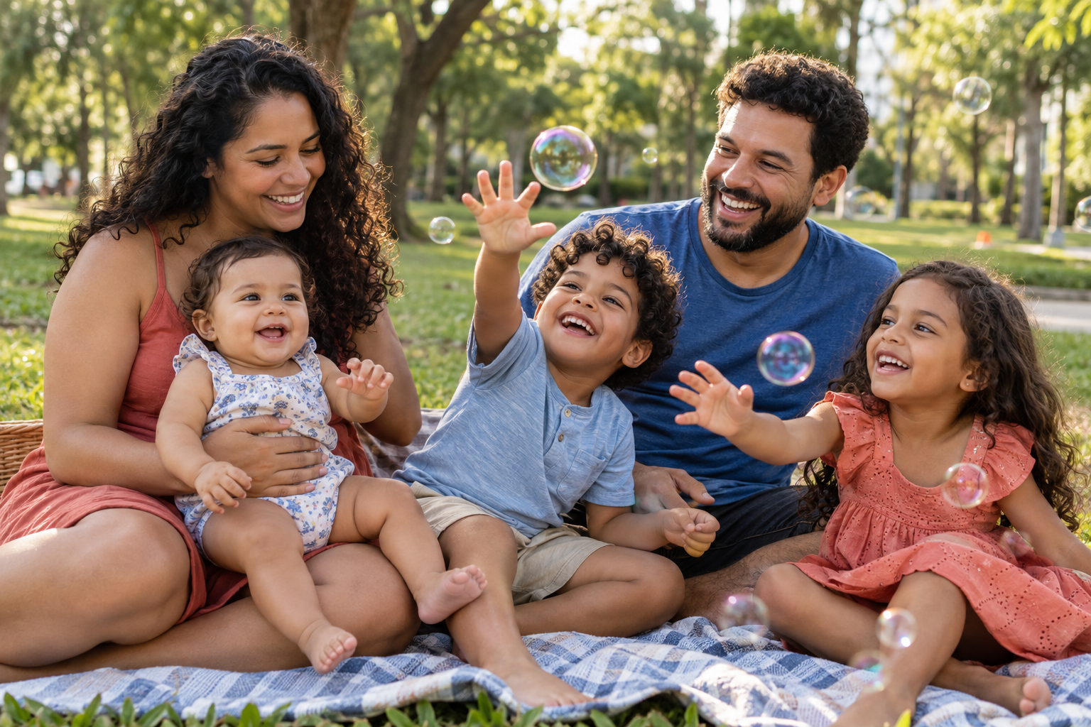Família brincando com o bebê no parque